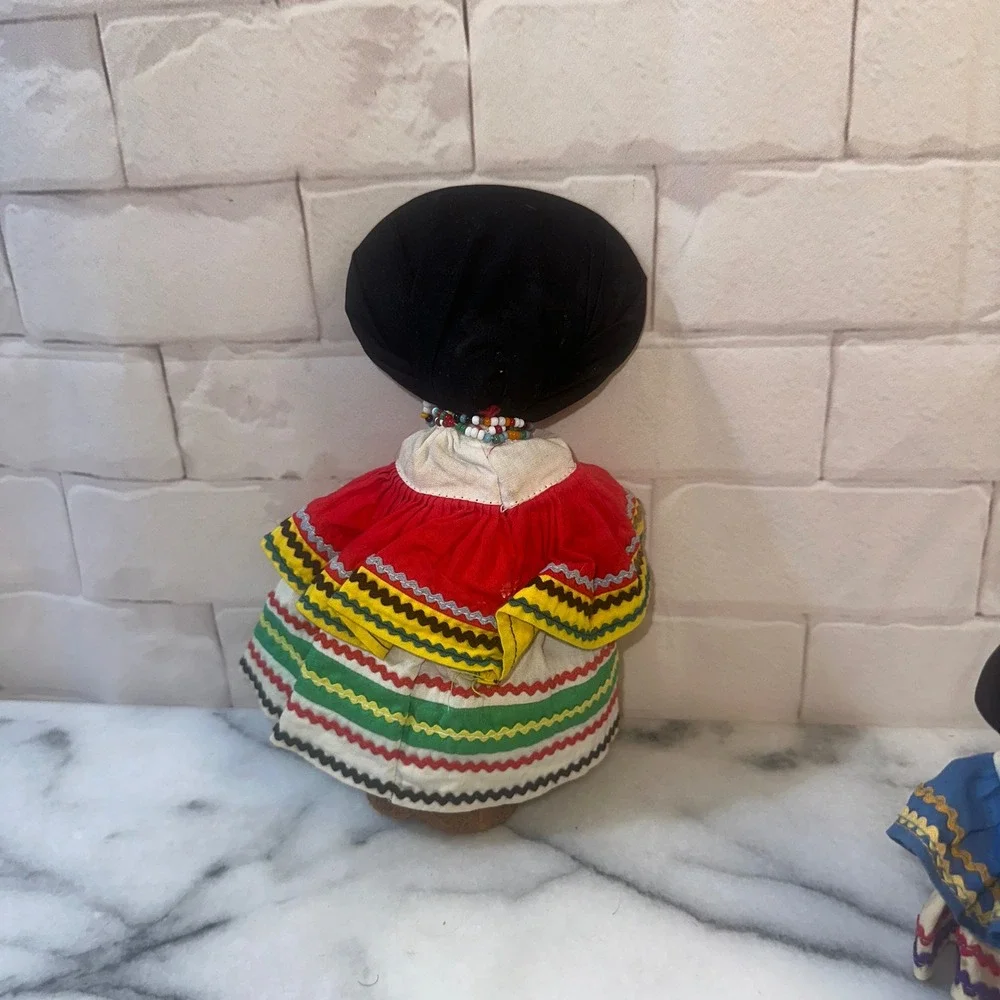 Vintage Seminole Folk Art Coconut Head Doll Traditional Patchwork Dress 8.5